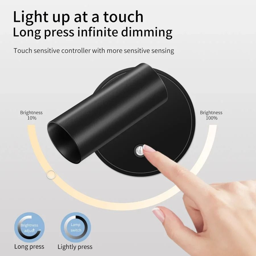 USB Rechargeable LED Wall Night Light Touch Control Sconce Lamp