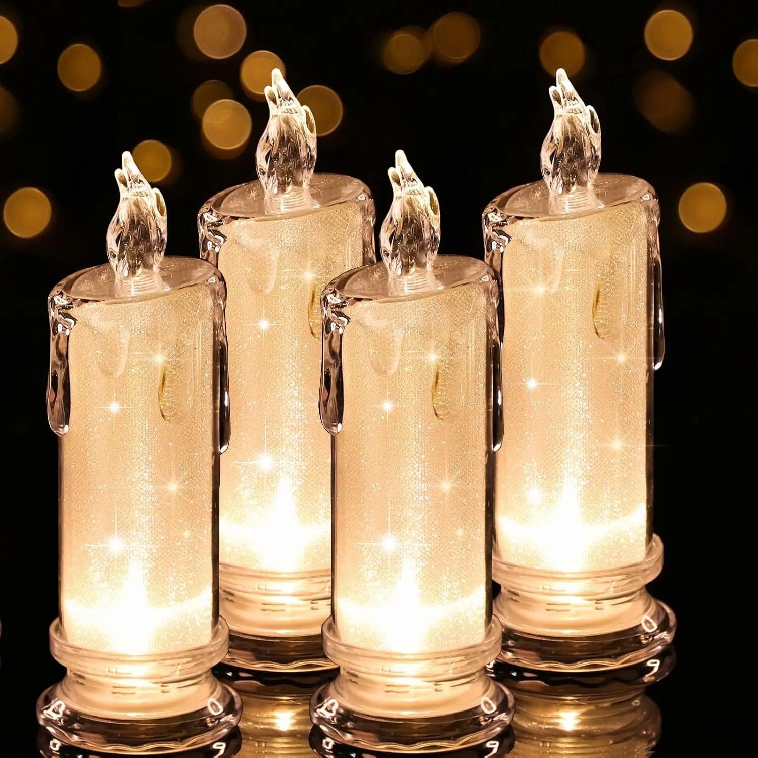 Crystal LED Lantern Night Lamp Flameless Battery Powered Transparent Table Decor