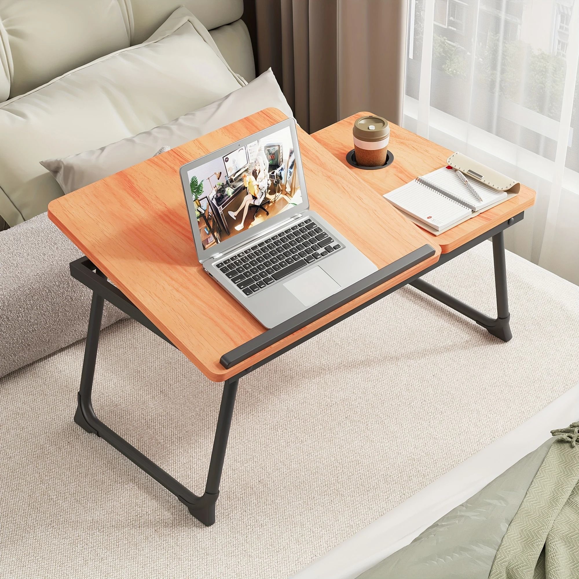 Foldable Laptop Bed Desk Tray with Cup Holder