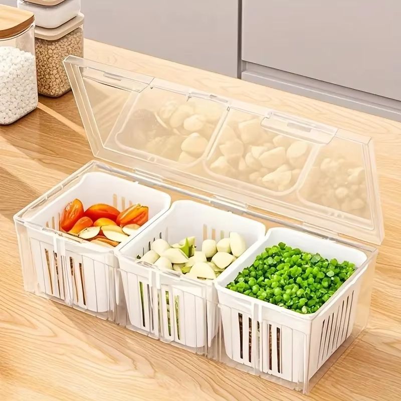 FreshDivide Square Food Storage Container Set with Compartments for Fridge Organization