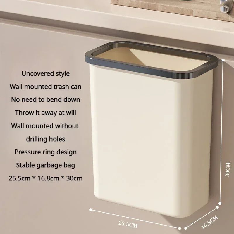 Hanging Press-Top Garbage Bin – Large Capacity Wall-Mounted Bathroom Trash Can with Clamshell Lid