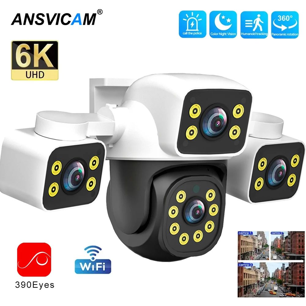 6K UHD Outdoor WiFi Camera Triple Lens with AI Human Detection, Auto Tracking Night Vision for 24/7 Security Monitoring
