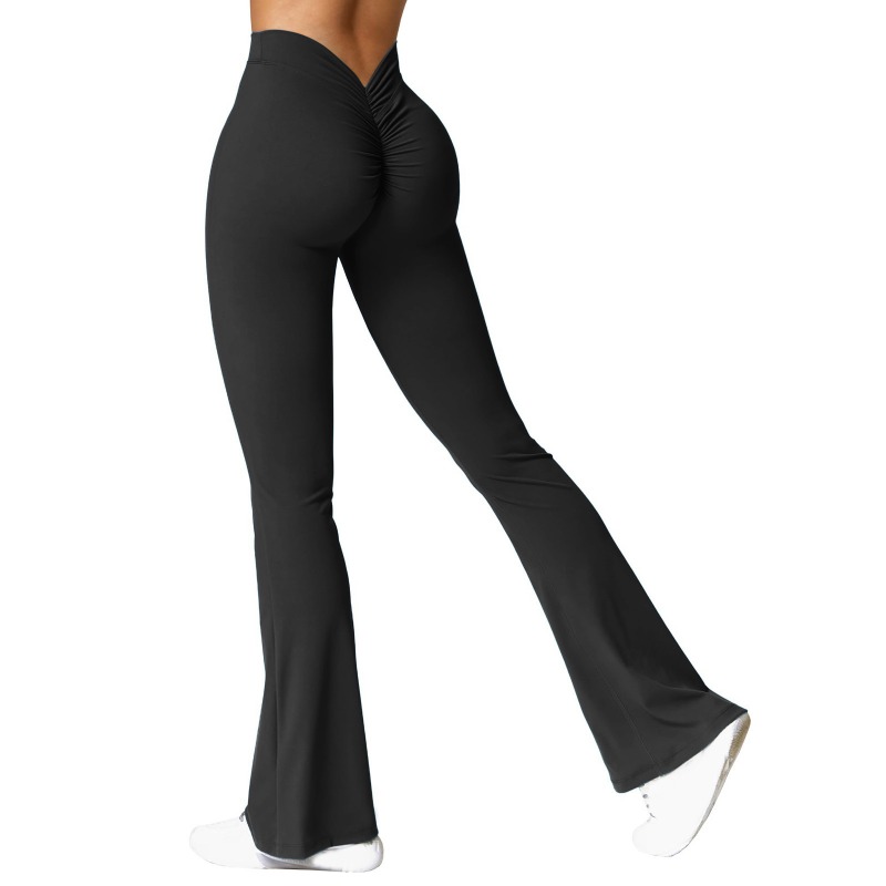 High Waist Push Up Butt Gym Pants, Fashion Micro Horn Leggings, Women V-back Waist Sports Pants