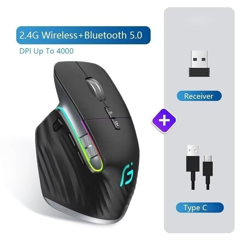 FluxCharge Dual-Mode RGB Gaming Mouse – Bluetooth & 2.4 G Rechargeable