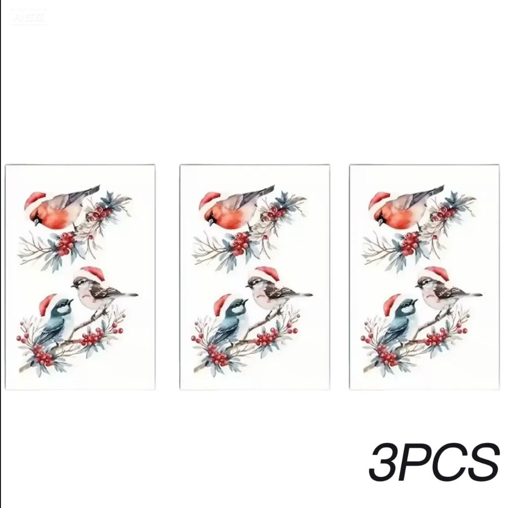Christmas Bird and Tree Branch Window Static Stickers Set