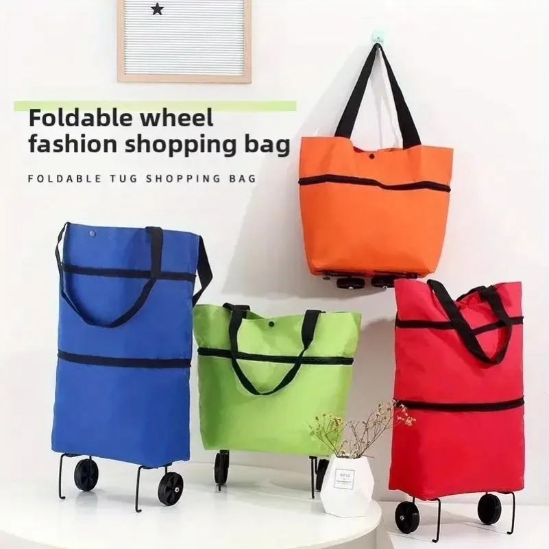 Compact Foldable Shopping Cart with Wheels Lightweight Portable Grocery Trolley