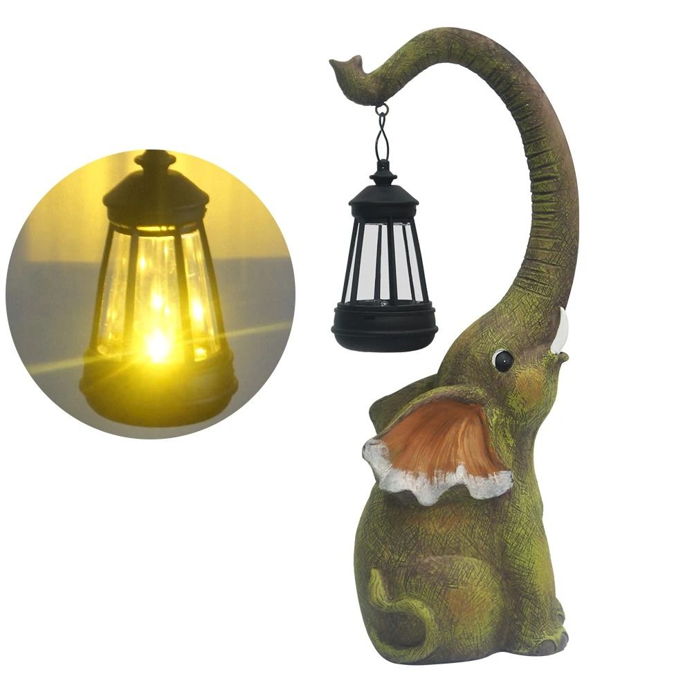 Solar Resin Elephant Statue Garden Light | Retro Waterproof Landscape Courtyard & Patio Walkway Lamp