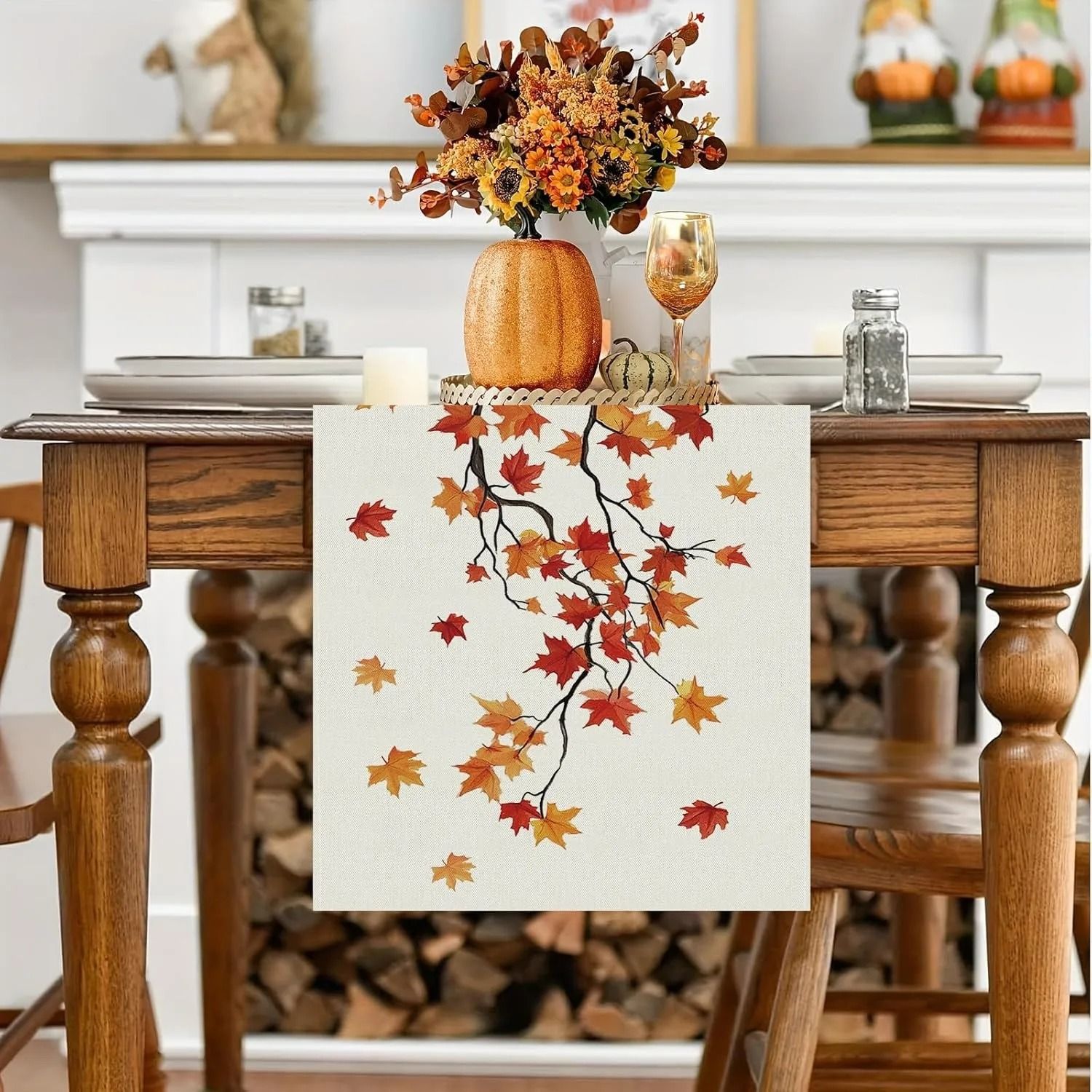 Maple Leaf Seasonal Autumn Burlap Table Runner | Farmhouse Fall Harvest Decor