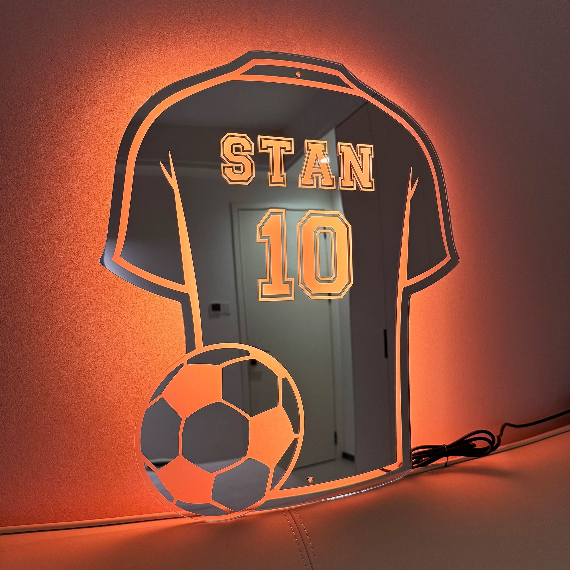 Custom Football Shirt LED Mirror Personalized Acrylic Wall Decor Gift