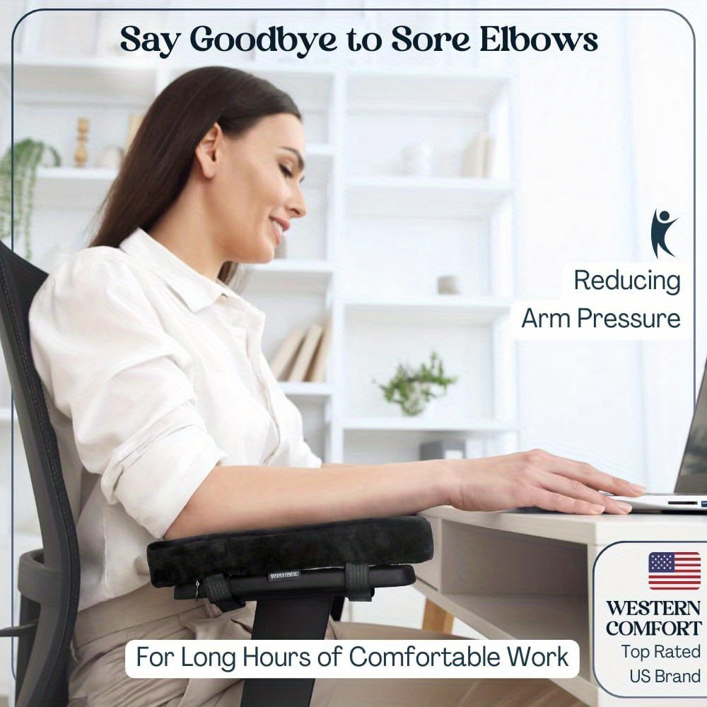 Office Chair Memory Foam Armrest Pads, Elbow Support Cushion, Pressure Relief, Universal Fit Desk Chair Covers