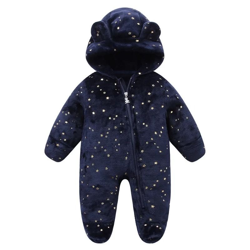 Thickened Fleece Bear Paw Star Jumpsuit