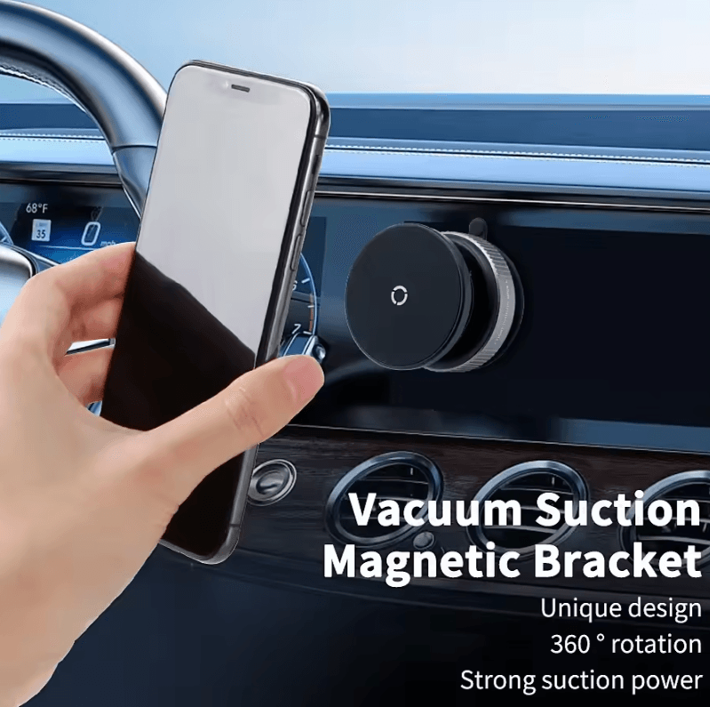Magnetic Car Mount Phone Holder – Vacuum Suction 360 Degree Rotatable Car Phone Bracket for iPhone 12–16 and Smartphones