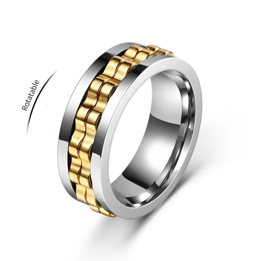 Stainless Steel Anxiety Ring Rotating Gear Chain Spinning Fidget Ring