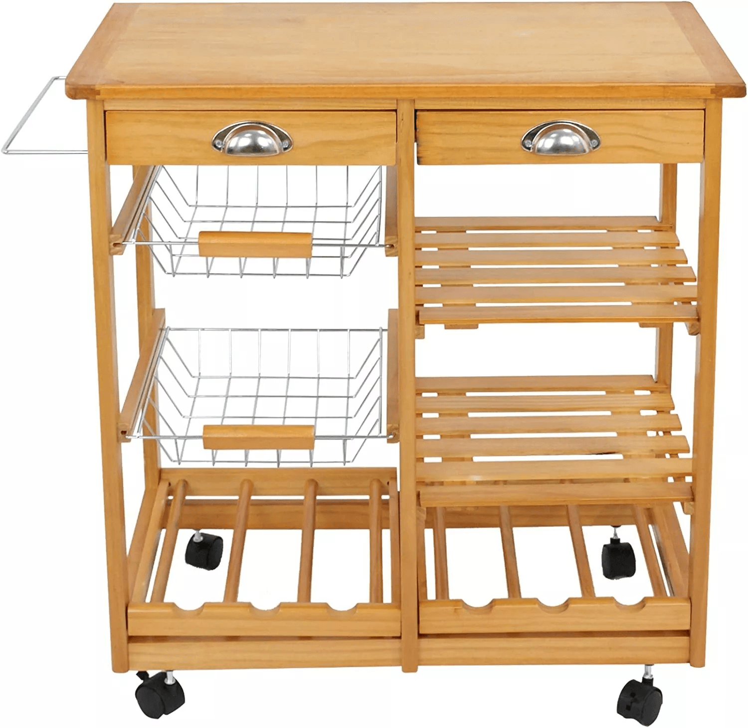 Rolling Kitchen Island Cart, Wood Mobile Serving Cart with Storage for Home & Restaurant