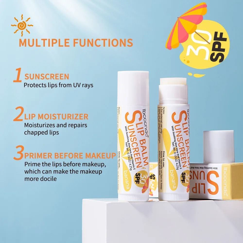 Sunscreen Lip Balm SPF 30 UVA Protection Moisturizer Watermelon Coconut Banana Colorless Lipstick