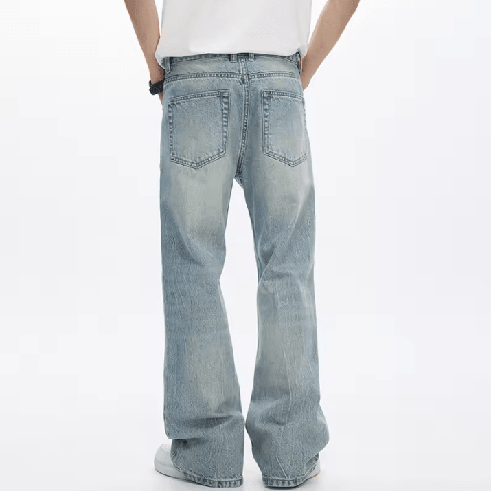 KSTUN Mens Flared Bootcut Jeans – Light Blue Streetwear Flare Denim Pants Loose Fit