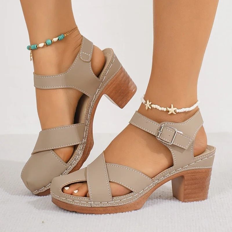 Closed Toe Chunky Heel Ankle Strap Platform Sandals Plus Size Anti Slip Summer Footwear