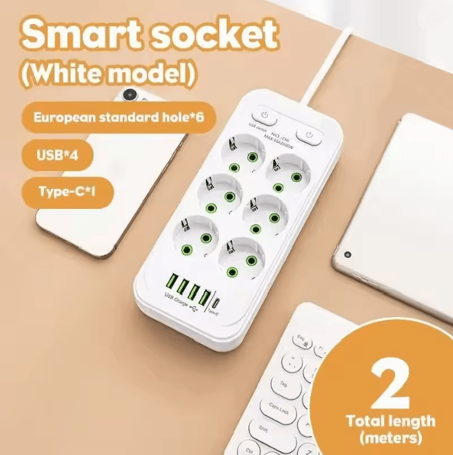 EU Multi Socket Wall Plug Adapter Four Way Power Socket Space Saving Design