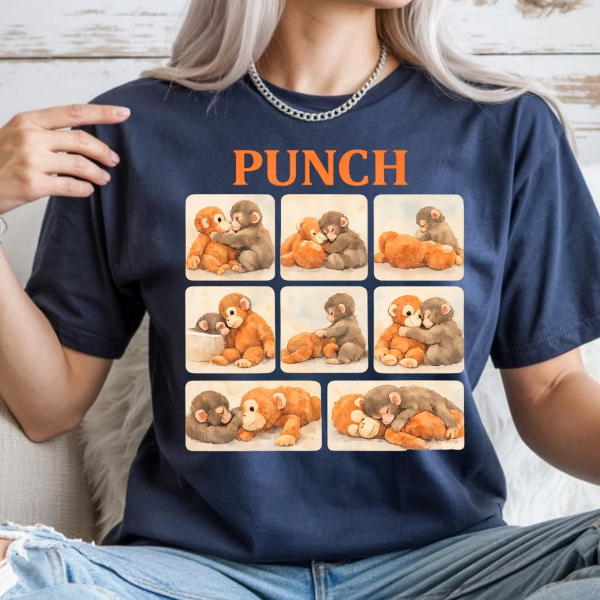 Punch Monkey Shirt – Cute Watercolor Monkey Graphic Tee, Funny Viral Aesthetic Unisex Animal Lover Shirt