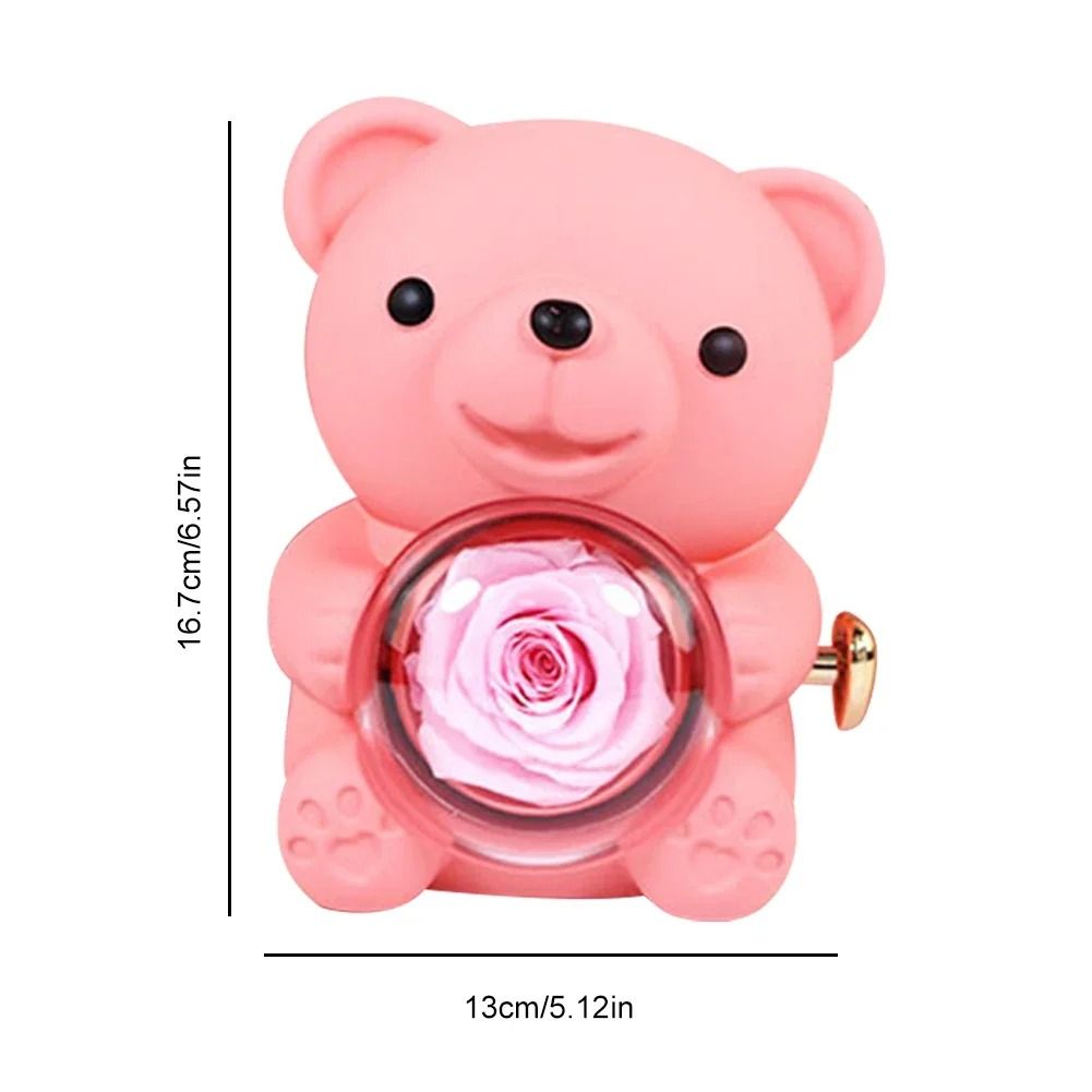 Eternal Rose Bear Jewelry Gift Box Romantic Rotating Rose Case