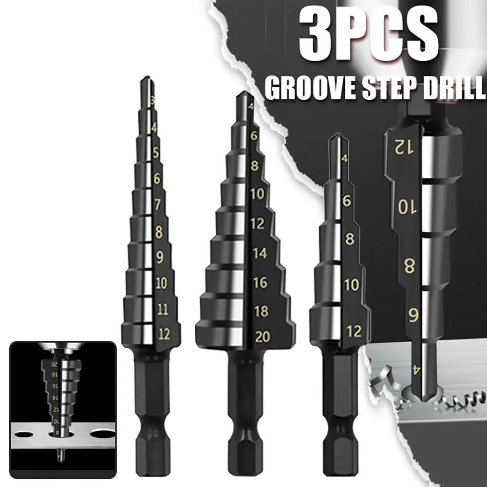 Professional 3-Piece HSS Straight Groove Step Drill Bit Set – Industrial-Grade Core Drilling Tools