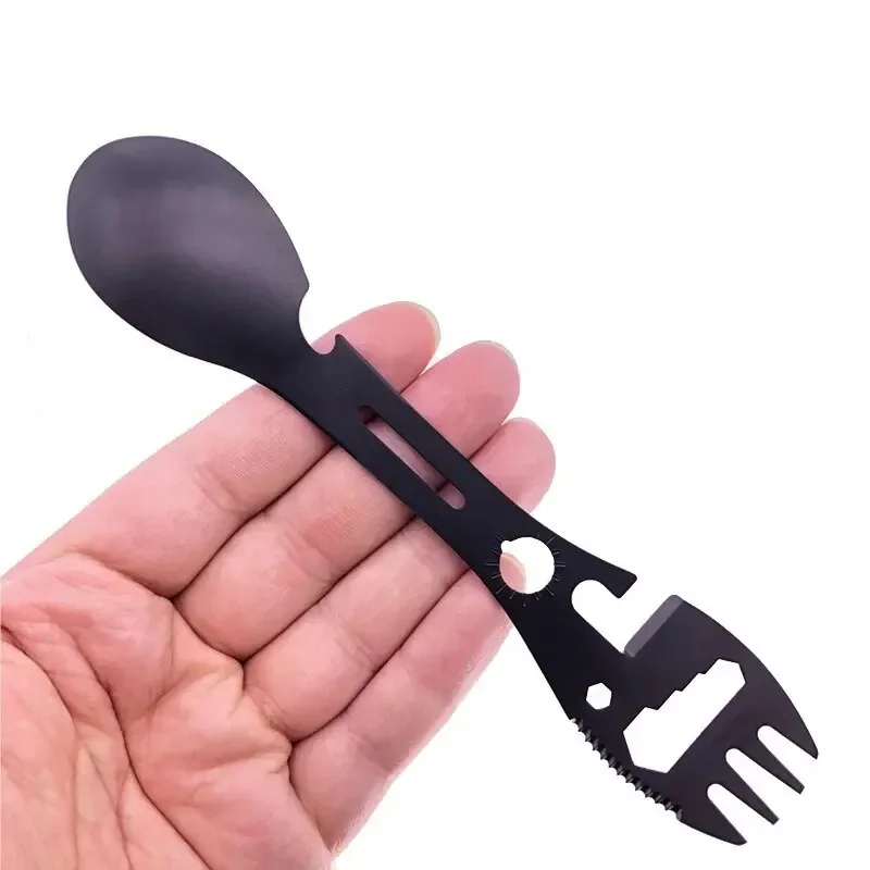 Stainless Steel Camping Utensils Set, Outdoor Survival Gear, Travel Cutlery with Fork Spoon Opener for Hiking Tableware
