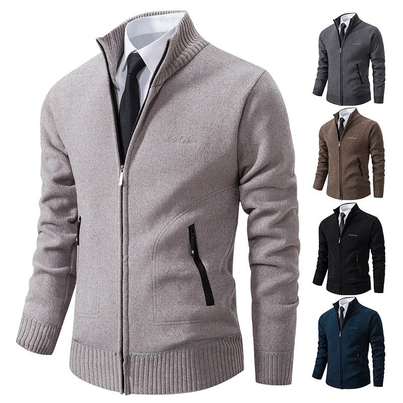 Men Stand Collar Thick Warm Cardigan Sweater Winter Casual Coat
