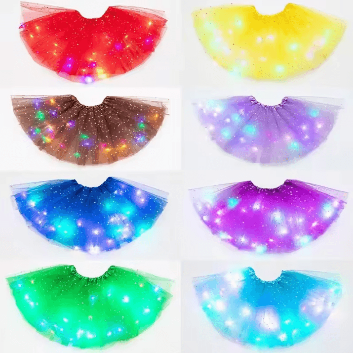 LED Glowing Light Kids Tutu Skirt – Princess Light-Up Dance Miniskirt for Weddings & Parties
