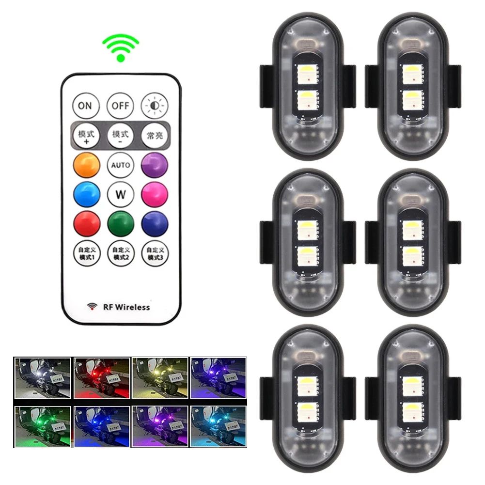 RGB LED Strobe Warning Lights – Wireless 8-Color Safety Lights for Car & Motorcycle