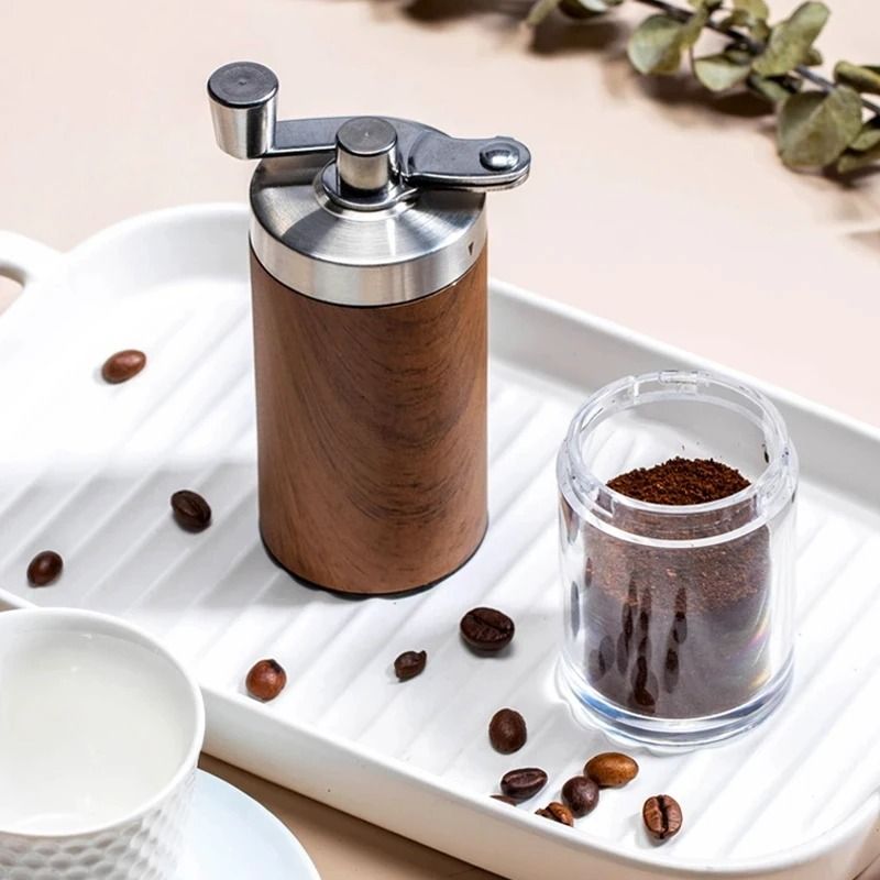 Portable Wood Grain Manual Coffee Bean Grinder with Stainless Steel Hand Crank