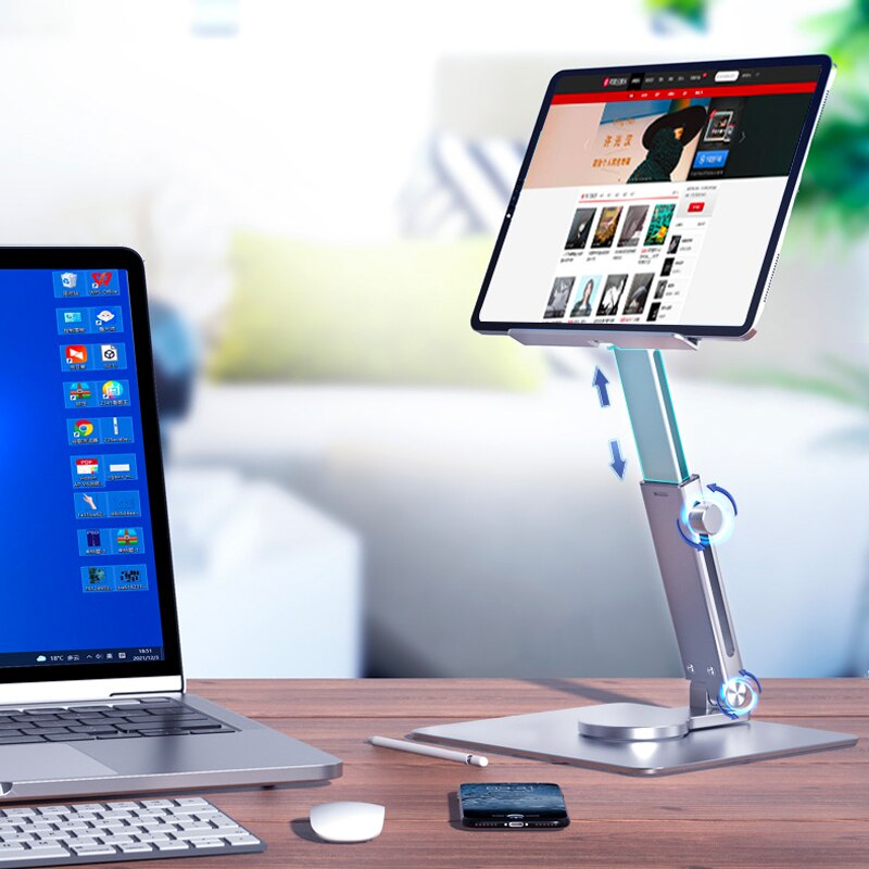 Adjustable Desk Holder Mount Riser, Aluminum Tablet Stand, 360 Rotating Folding for iPad Pro Air 4 Mini 12.9 Xiaomi Tab