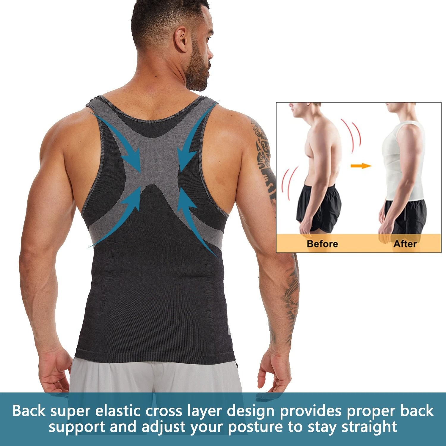 Men Slimming Body Shaper Compression T Shirt with Tummy Control
