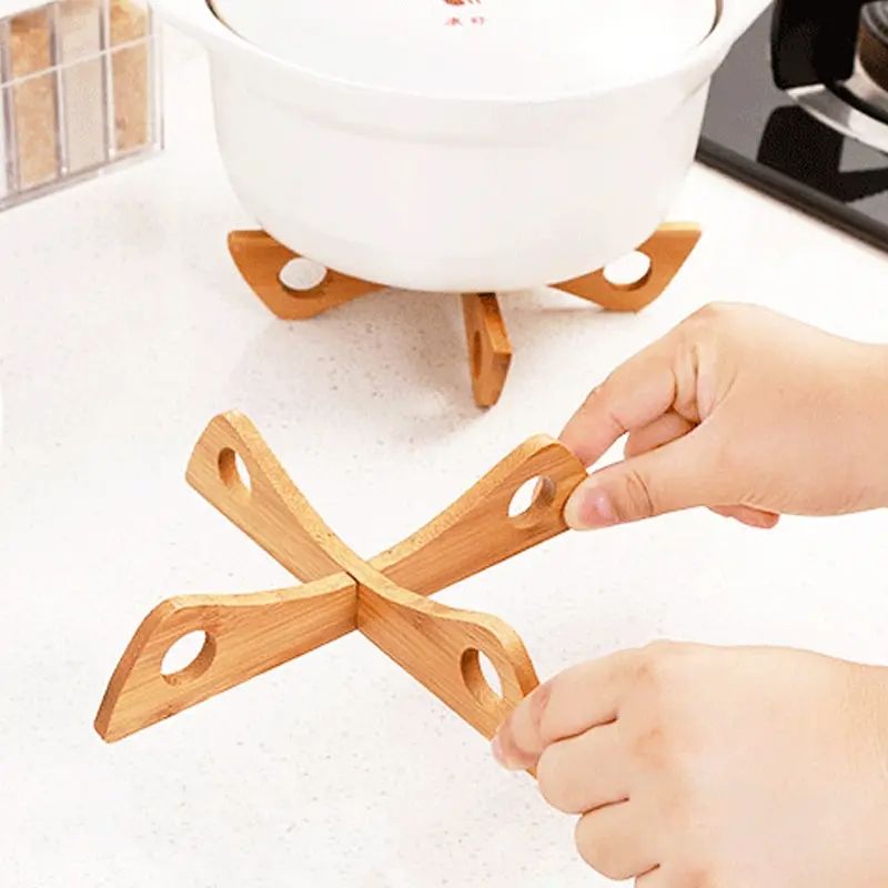 Cross Tray Holder Wooden Removable Table Mat, Anti-Heat Steam Resistant Kitchen Gadget, Non-Slip Household Wooden Mat
