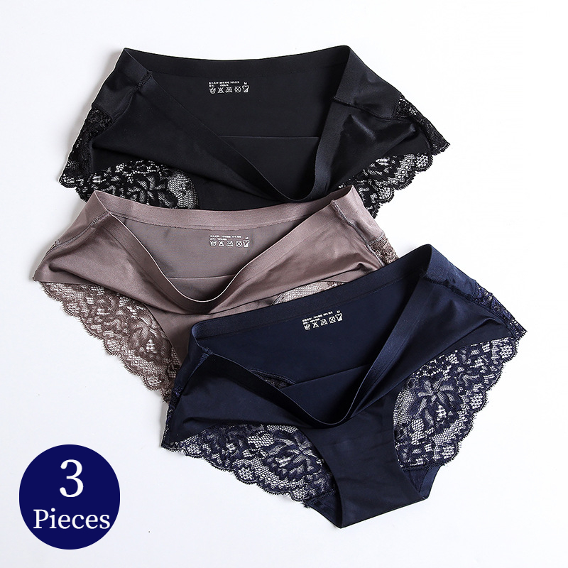 Elegant Lace Panties Women Silk Satin Briefs Soft Comfortable Plus Size Lace Panties