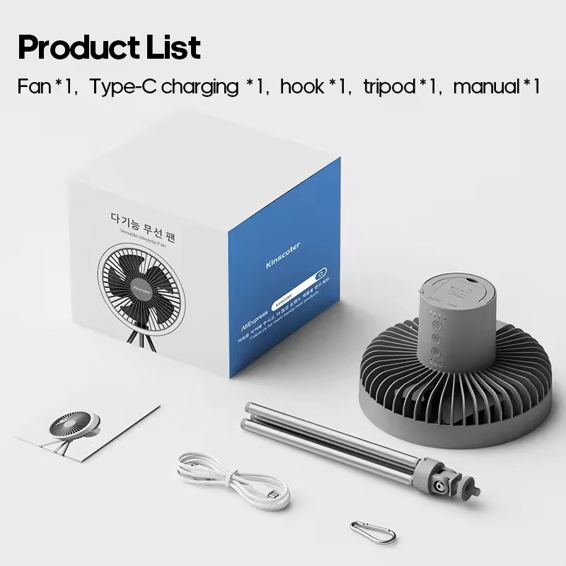 Rechargeable Camping Fan with LED Light and Power Bank