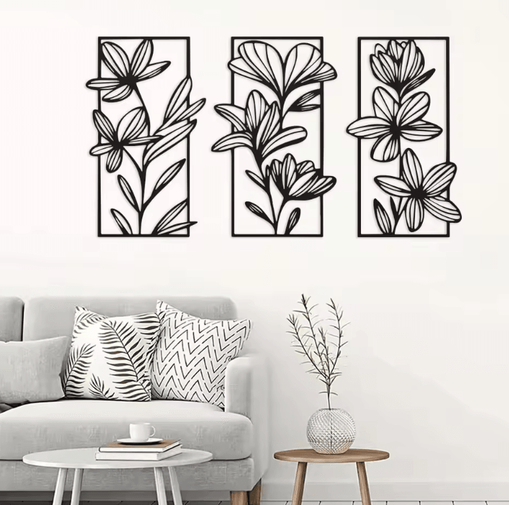 3-Piece Metal Flower Wall Art Set – Elegant Iron Floral Wall Decor for Modern Home