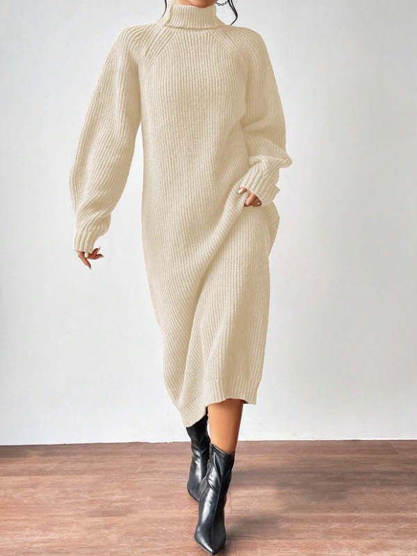 New Winter Knit Dresses Women Turtleneck Style Straight Long Dress Autumn Solid Full Sleeve Thick Casual Vestidos Lady