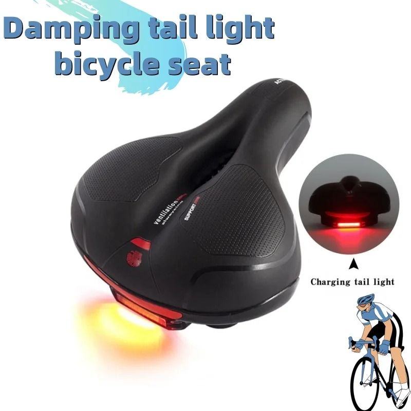 Bicycle Seat Pad Waterproof Shock Absorbing Cushion with Tail Light