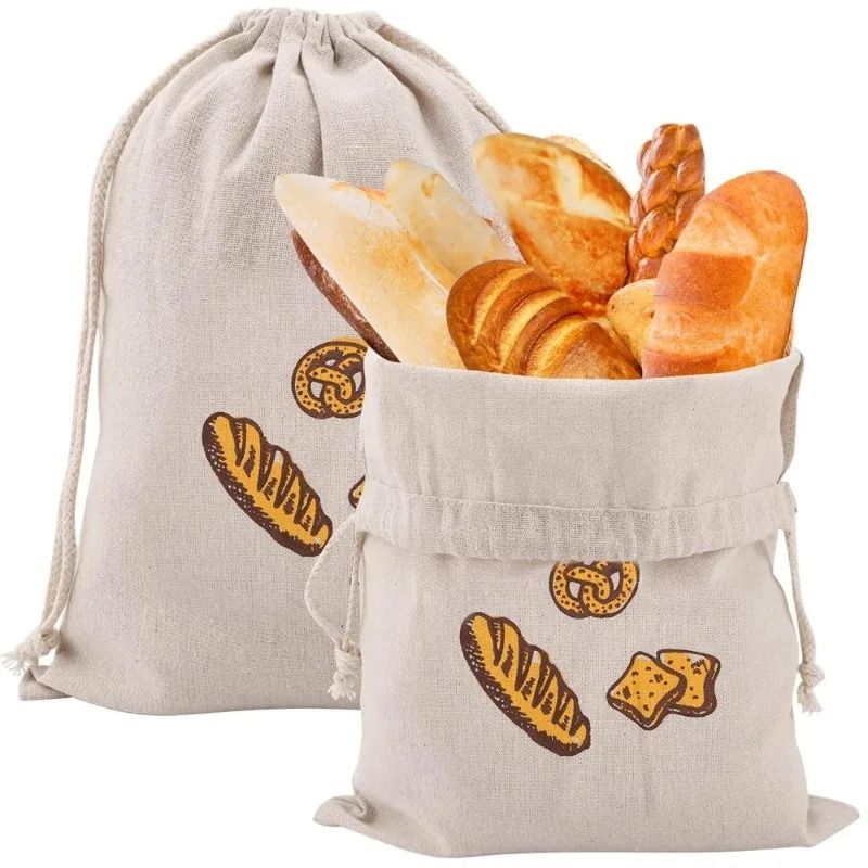 Reusable Linen Bread Storage Bag with Drawstring for Homemade Artisan Loaves