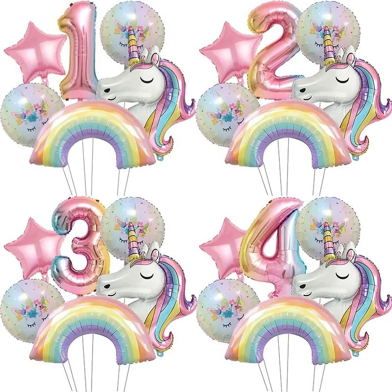 32-Inch Rainbow Unicorn Gradient Number Balloon