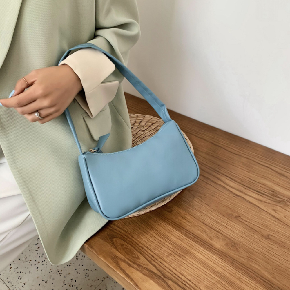 Women's Retro Baguette Handbag PU Leather Forearm Bag with Bow