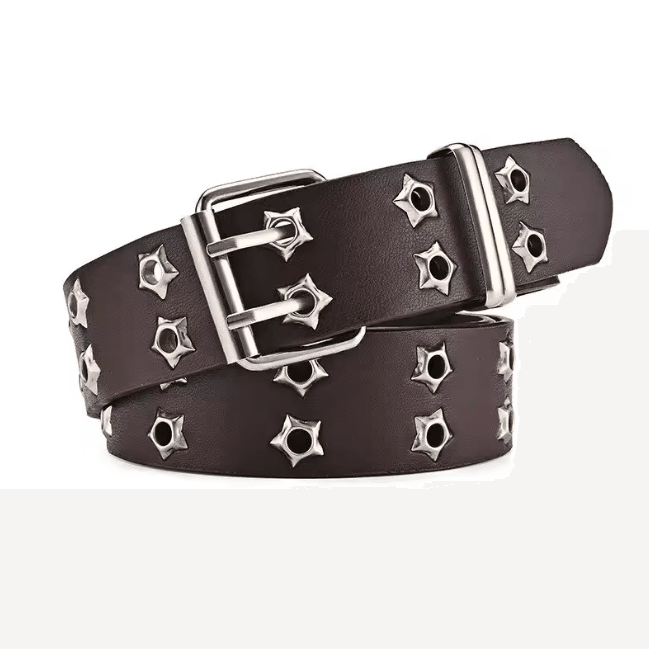 Star Rivet Goth Punk PU Leather Belt Double Pin Buckle Y2K Waistband