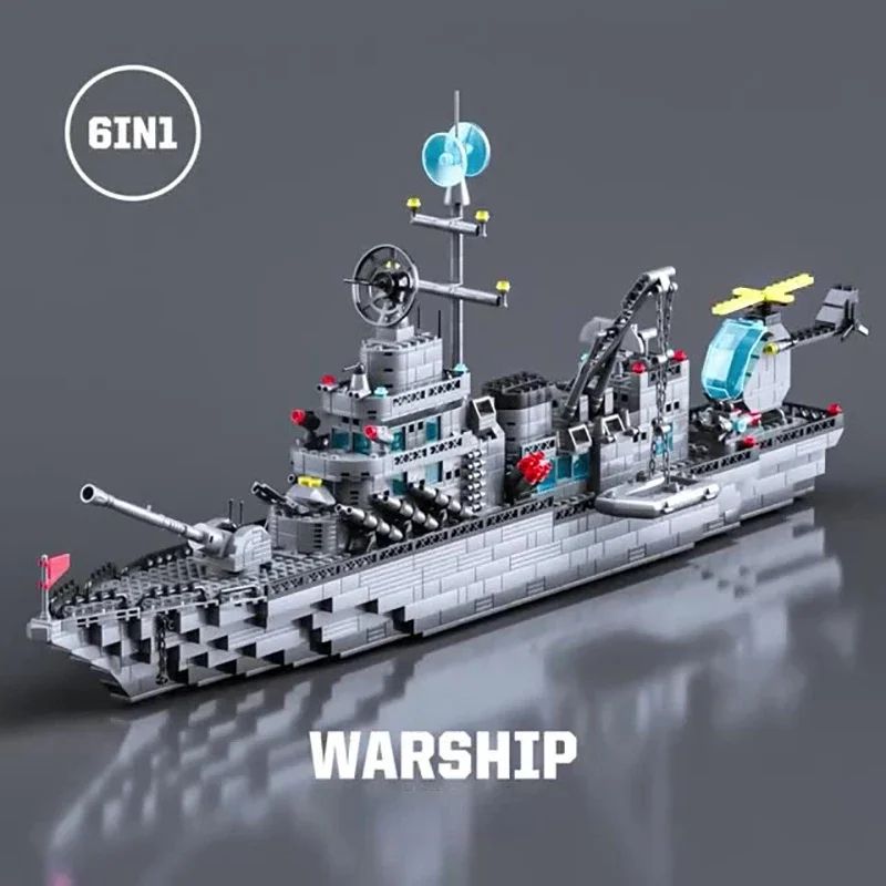 1560pcs 6 in 1 Military Navy Ship Building Block Set