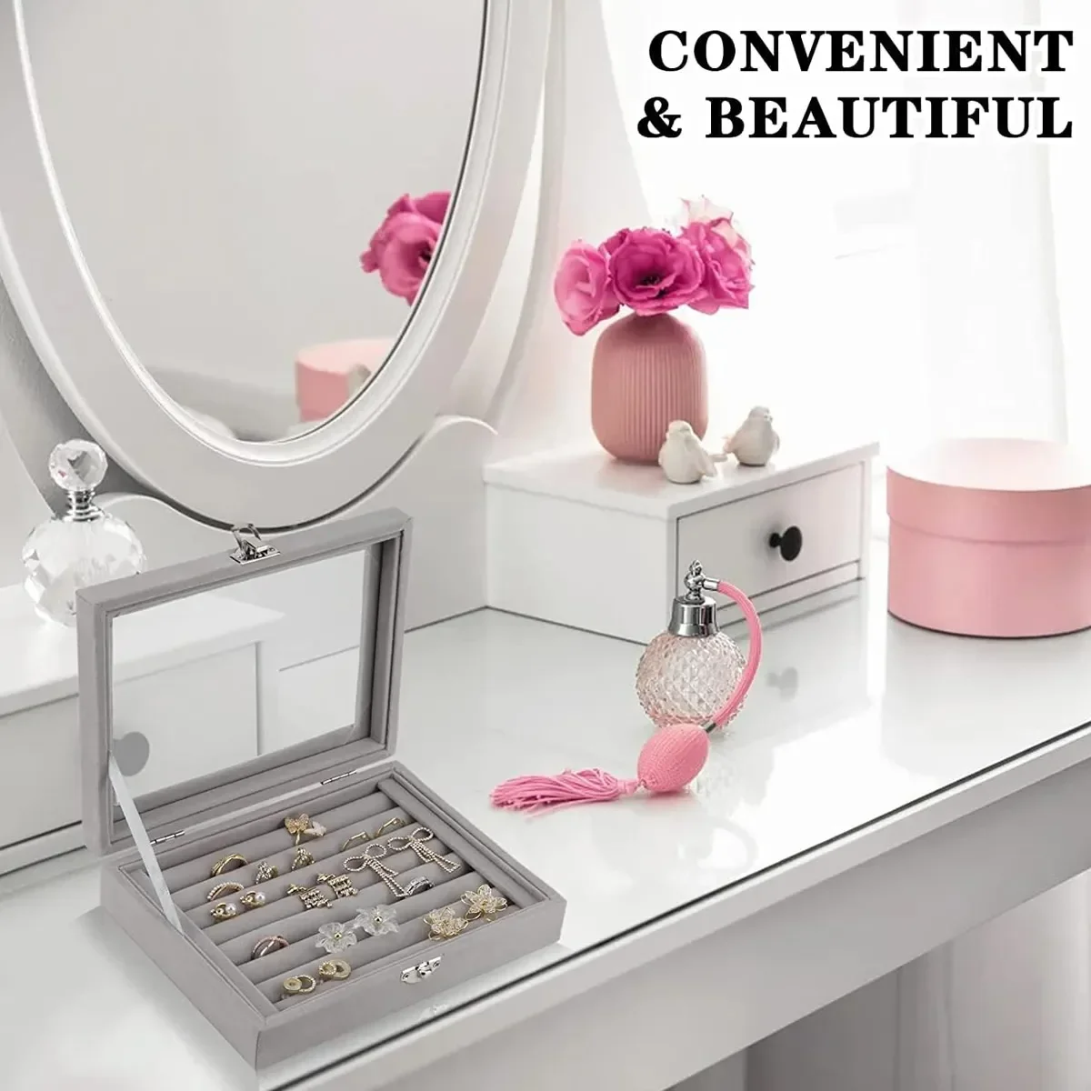Jewelry Display Organizer Box High Capacity Flannel Storage Box With Cover Dust Proof Wedding Gift For Women