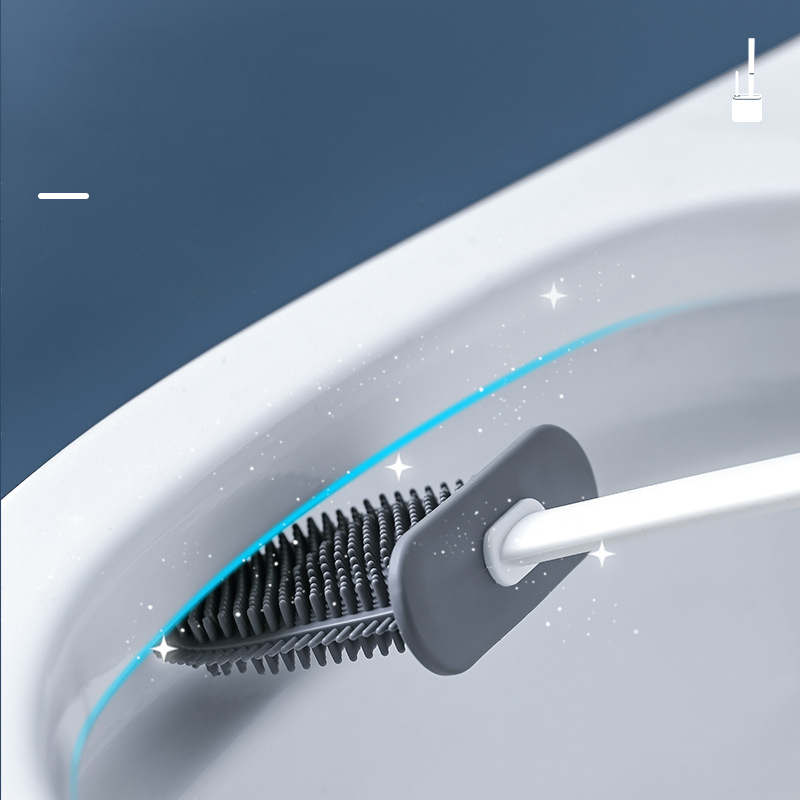 Silicone Toilet Brush Set Wall Mounted Flexible Toilet Cleaner Brush with Holder for Bathroom