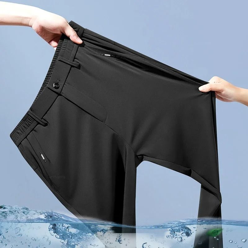 Mens Ultra Thin Quick Dry Elastic Trousers Summer Slim Straight Pants