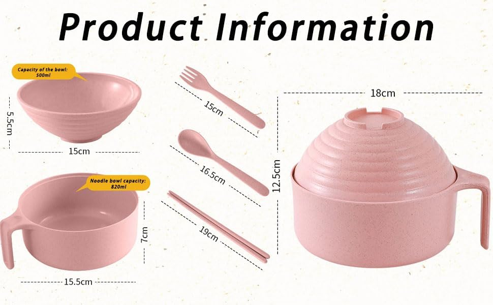 Microwavable Cooker Bowl with Lid, Ramen Noodles Bowl Set with Chopsticks, Ramen Bowl Set