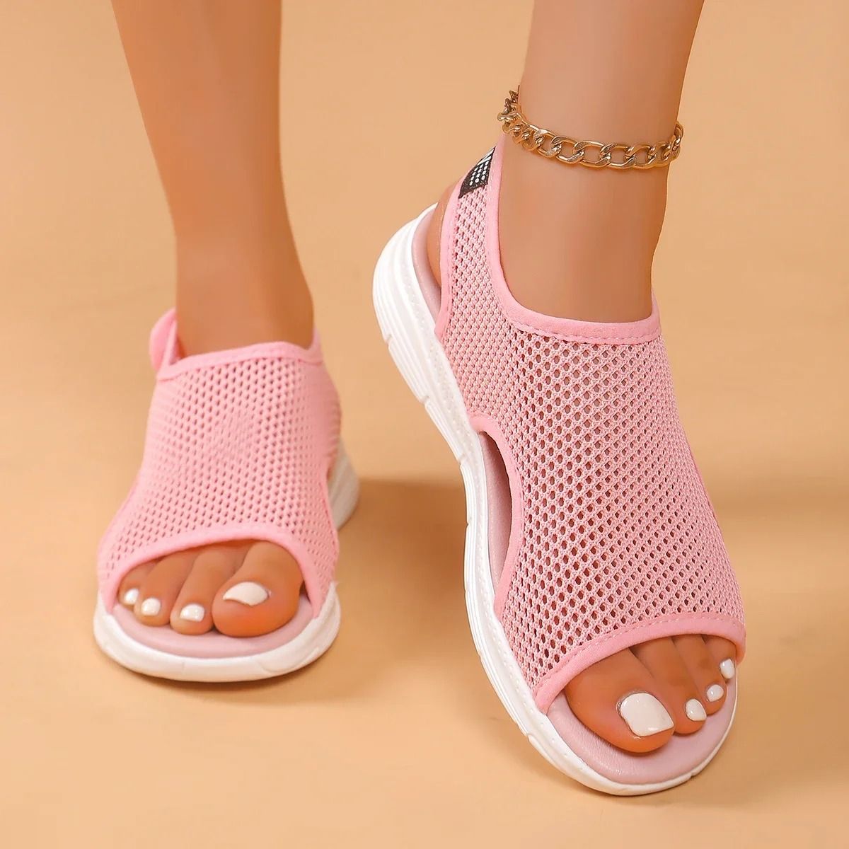 Women Knitted Slip On Sports Sandals with Mesh Stretch Design
