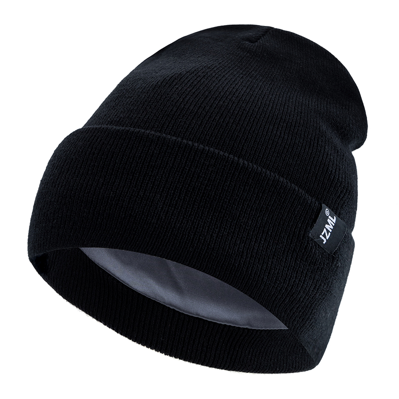 Autumn Winter Outdoor Knitted Hats, Satin Lined JZML Letter Anti Static Beanie Hat, New Style Plush Hats for Men Women