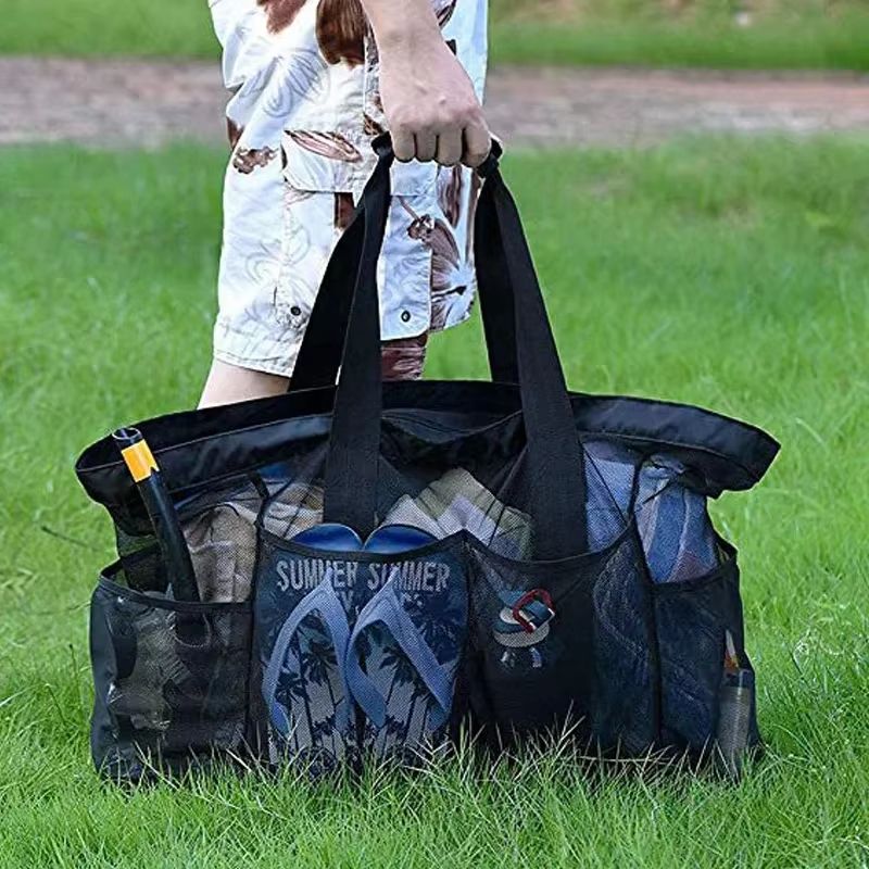 Extra Large Foldable Beach Bag with Mesh Breathable Panels and Zippered Side Pockets